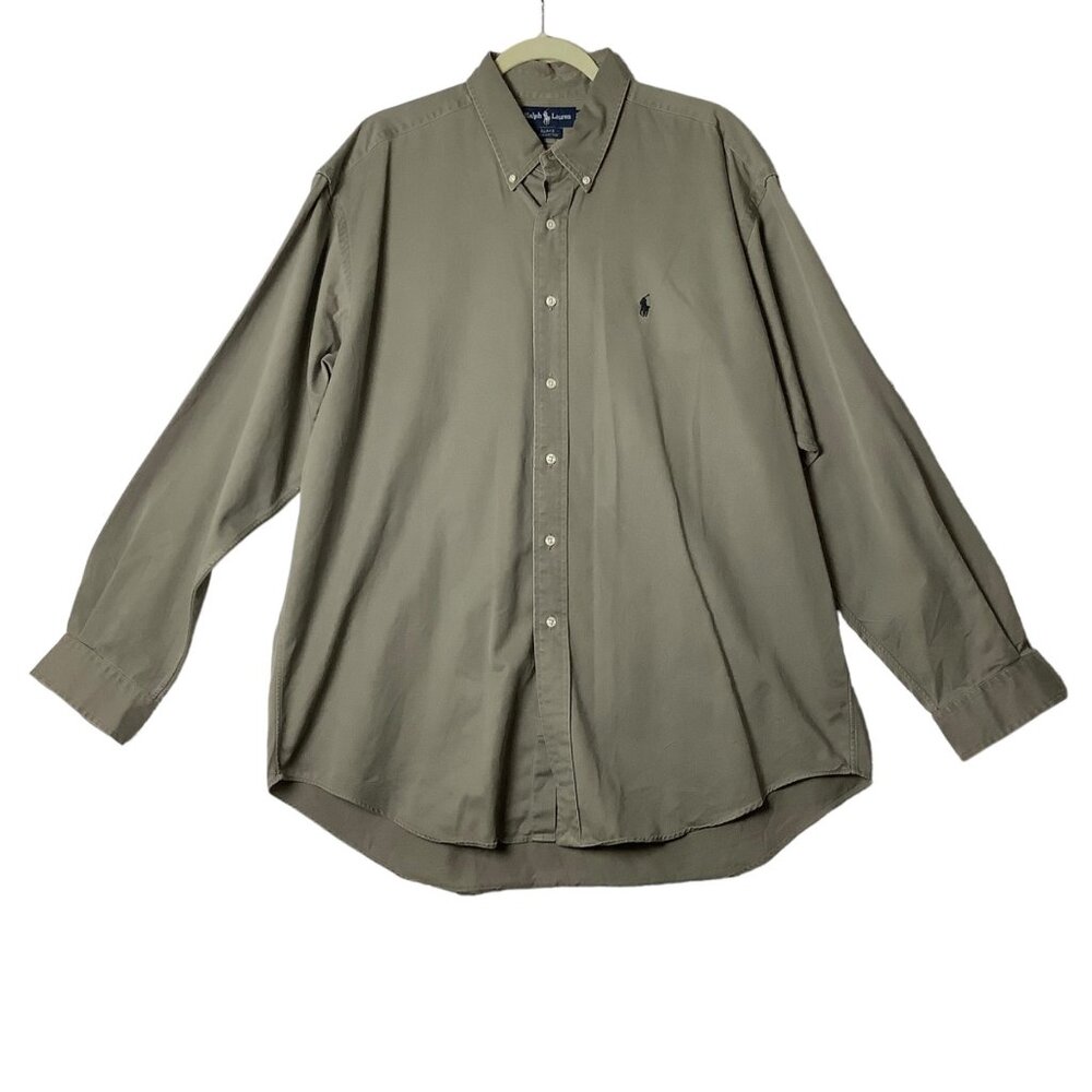 Ralph Lauren Blake Men's‎ Button Down Shirt Men XL Brown Cotton Long Sleeve